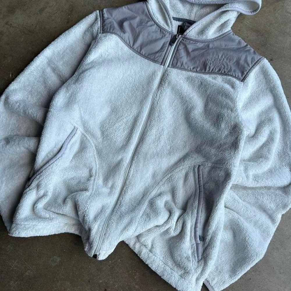 Women's The North Face Denali fleece hoodie white grey size M - Picture 2 of 8